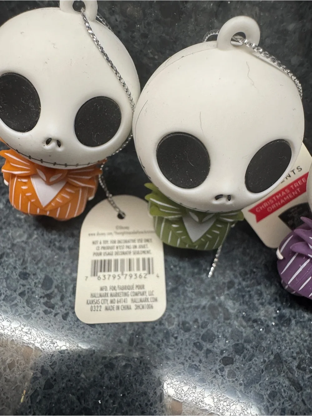 NWT Hallmark Jack Skellington Ornament Trio - Orange, Green, Purple
